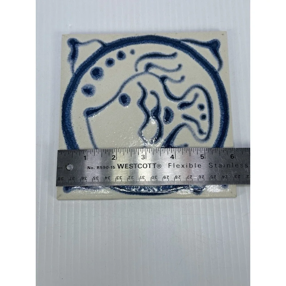 Vintage Mid Century Mod Ceramic Blue Fish Trivet Tile 6